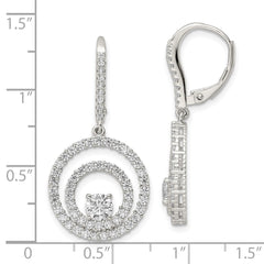 Sterling Silver Polished Rhodium-plated CZ Circle Dangles Leverback Earrings