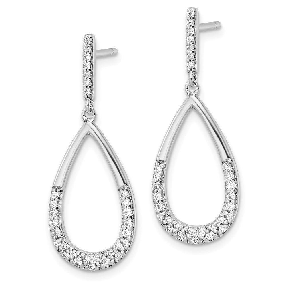 Rhodium-plated Sterling Silver Polished CZ Teardrop Dangle Post Earrings