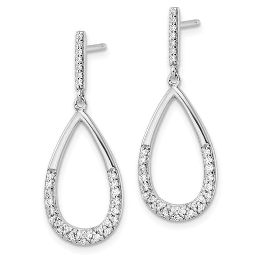 Rhodium-plated Sterling Silver Polished CZ Teardrop Dangle Post Earrings