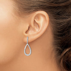 Rhodium-plated Sterling Silver Polished CZ Teardrop Dangle Post Earrings