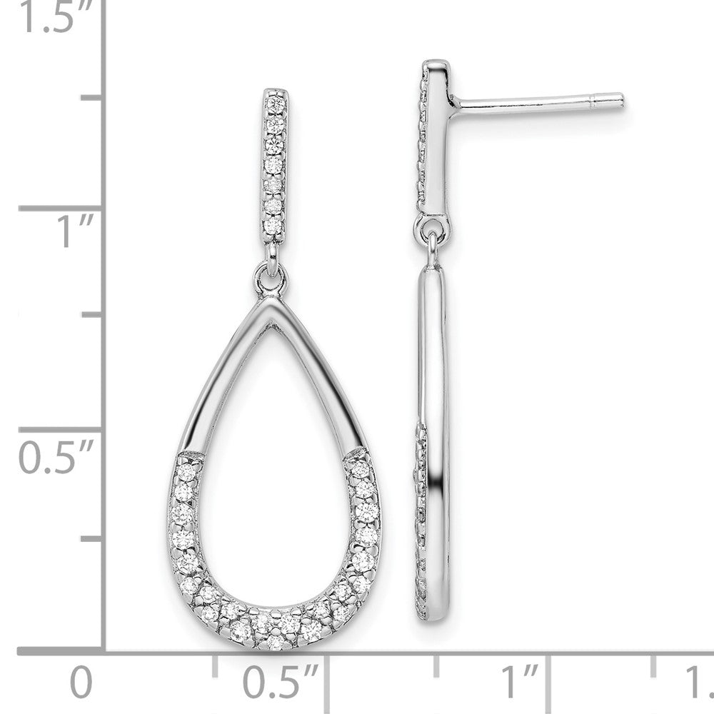 Rhodium-plated Sterling Silver Polished CZ Teardrop Dangle Post Earrings