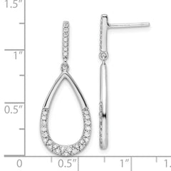 Rhodium-plated Sterling Silver Polished CZ Teardrop Dangle Post Earrings