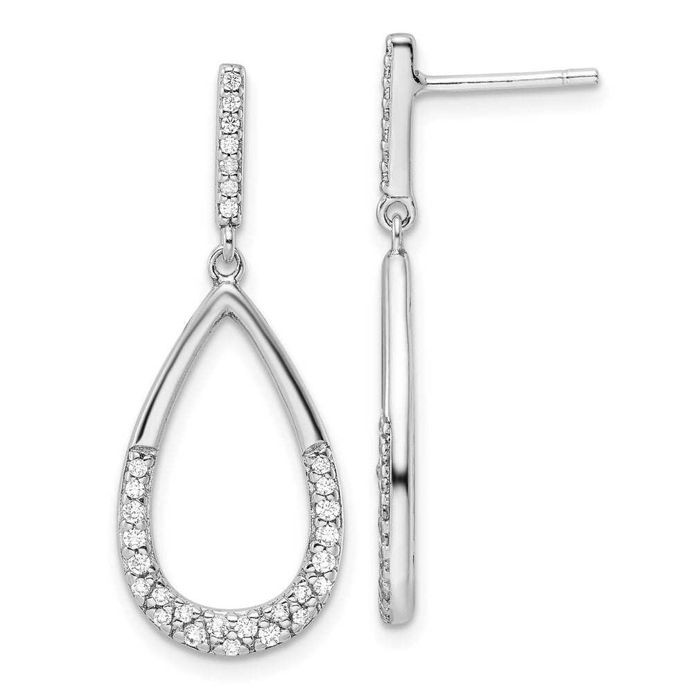 Rhodium-plated Sterling Silver Polished CZ Teardrop Dangle Post Earrings