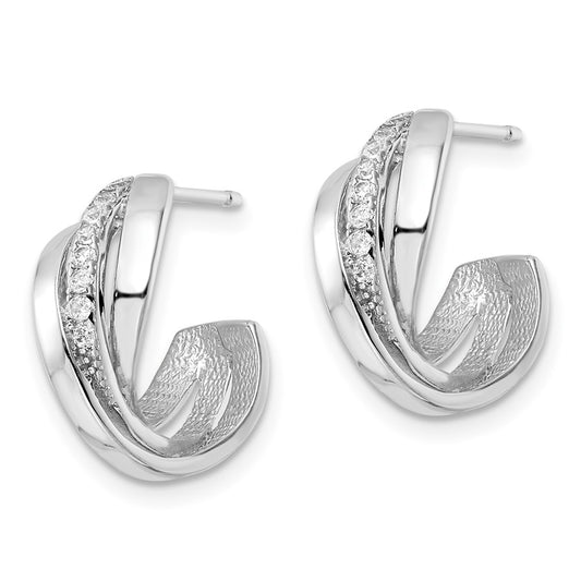 Rhodium-plated Sterling Silver Polished CZ Twisted Post Earrings