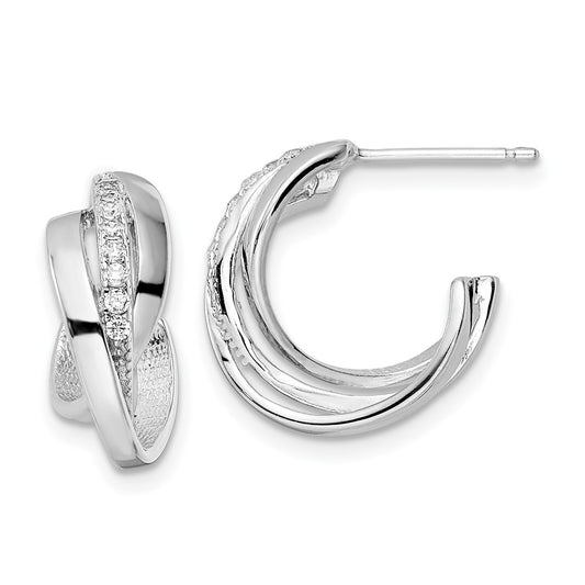 Rhodium-plated Sterling Silver Polished CZ Twisted Post Earrings