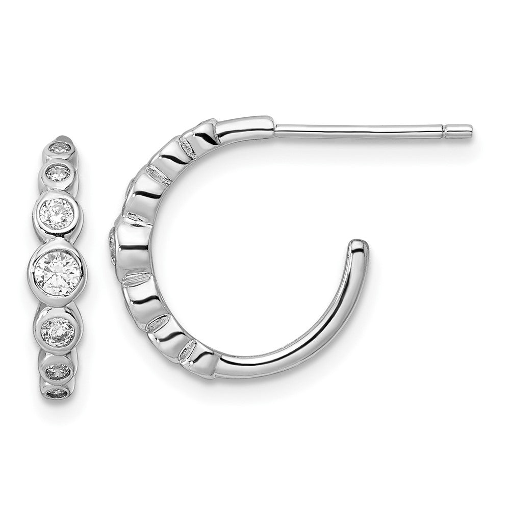 Rhodium-plated Sterling Silver CZ Post Hoop Earrings