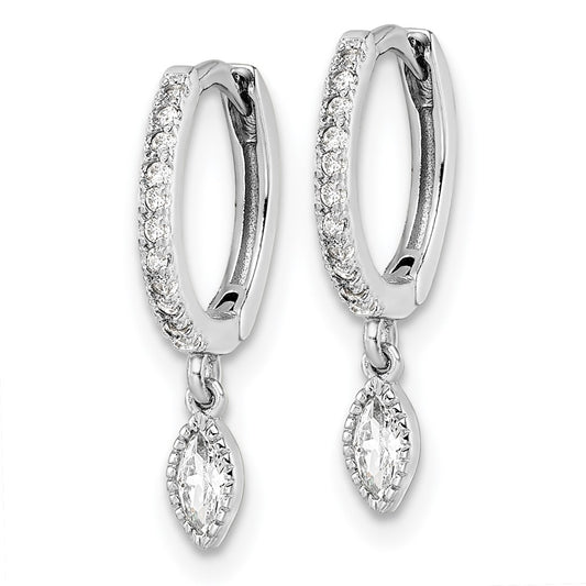 Rhodium-plated Sterling Silver Polished CZ Hinged Hoop Earrings