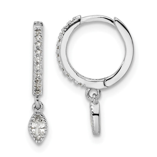 Rhodium-plated Sterling Silver Polished CZ Hinged Hoop Earrings