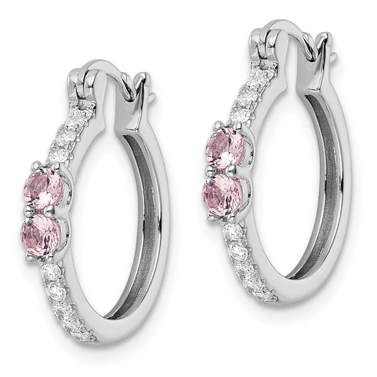 Rhodium-plated Sterling Silver Pink CZ Hoop Earrings