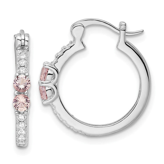 Rhodium-plated Sterling Silver Pink CZ Hoop Earrings