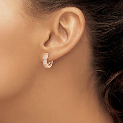 Sterling Silver Polished Rose-tone CZ Hinged Hoop Earrings