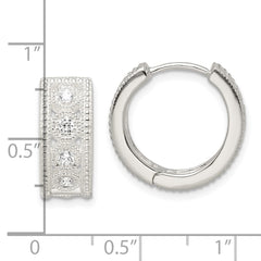 Sterling Silver CZ Hinged Hoop Earrings