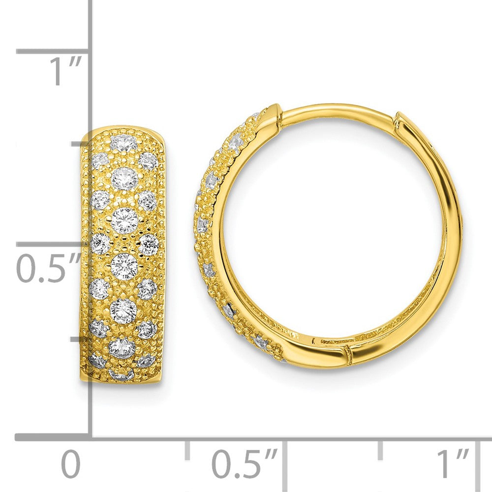 Sterling Silver Polished Gold-tone CZ Hinged Hoop Earrings