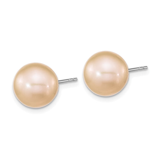 Rhodium-plated Sterling Silver 10-11mm Pink Round FWC Pearl Post Earrings