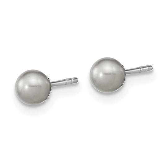 Rhodium-plated Sterling Silver 4-5mm Grey Round FWC Pearl Post Earrings