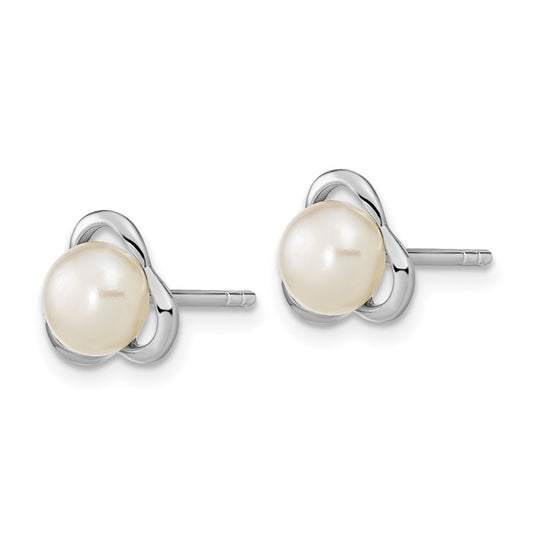 Rhodium-plated Sterling Silver 6-7mm White Button FWC Pearl Post Earrings