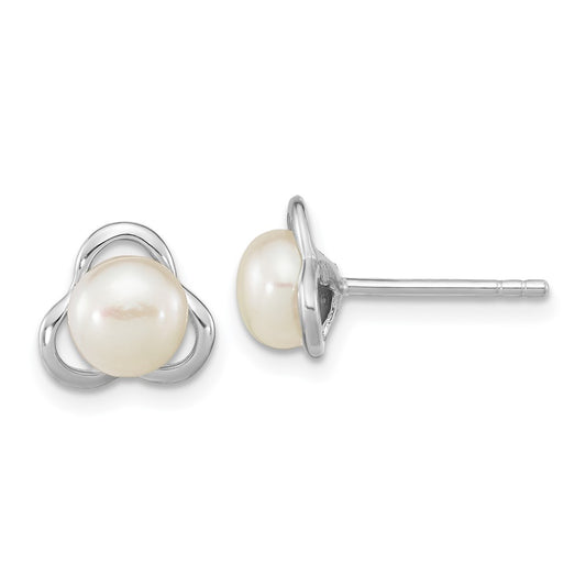 Rhodium-plated Sterling Silver 6-7mm White Button FWC Pearl Post Earrings