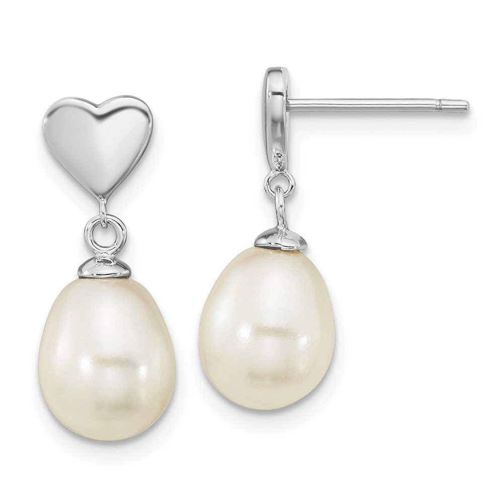 Rhodium-plated Sterling Silver 7x9mm White Teardrop FWC Pearl Dangle Earrings