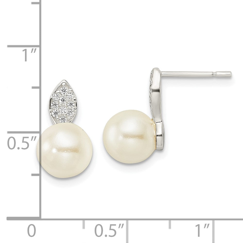 Sterling Silver CZ and 7-8mm Imitation Shell Pearl Post Earrings