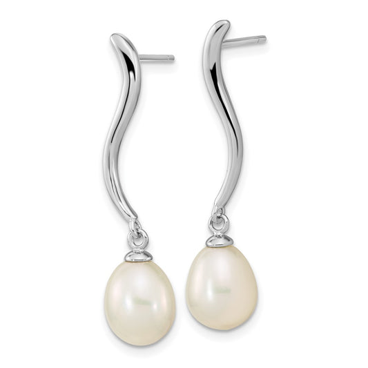 Rhodium-plated Sterling Silver 7x9mm Teardrop FWC Pearl Dangle Earrings