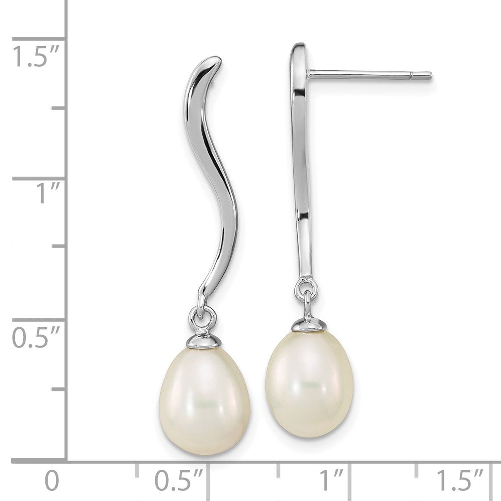 Rhodium-plated Sterling Silver 7x9mm Teardrop FWC Pearl Dangle Earrings