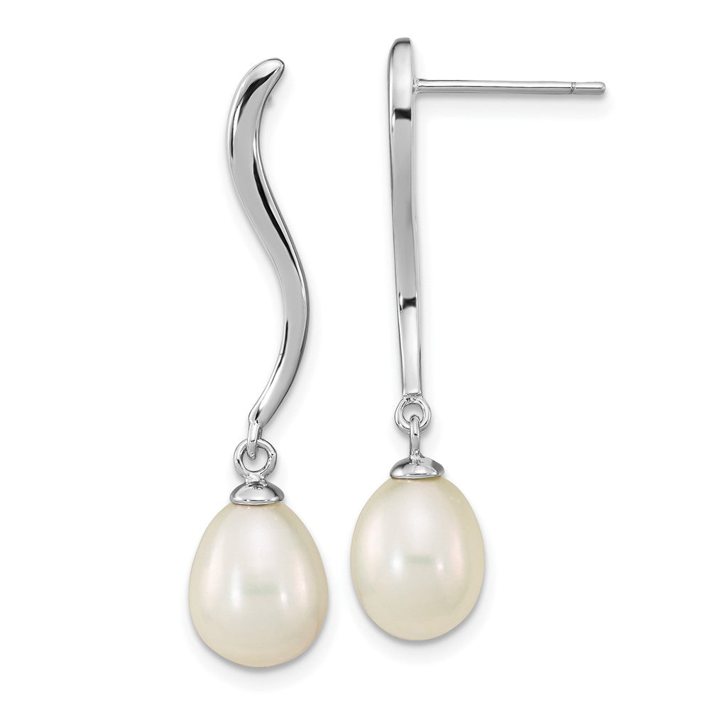 Rhodium-plated Sterling Silver 7x9mm Teardrop FWC Pearl Dangle Earrings