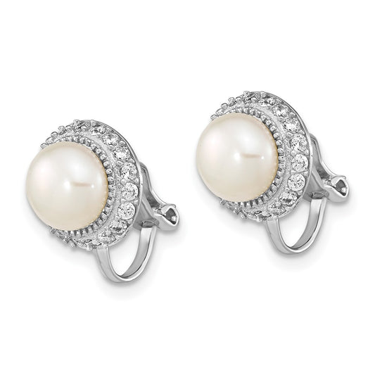 Rhodium-plated Sterling Silver 7-8mm Button FWC Pearl Non-pierced Earrings