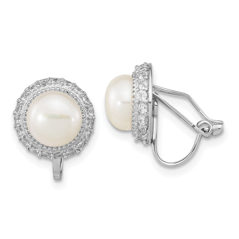 Rhodium-plated Sterling Silver 7-8mm Button FWC Pearl Non-pierced Earrings