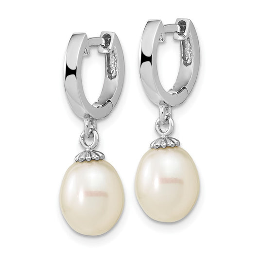 Rhodium-plated Sterling Silver 8-9mm White Teardrop FWC Pearl Earrings