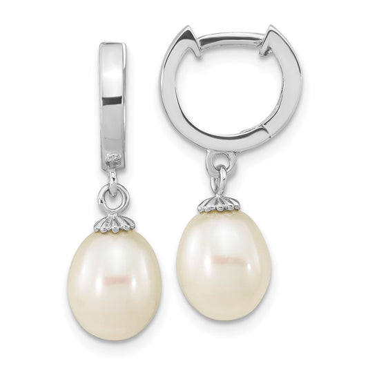 Rhodium-plated Sterling Silver 8-9mm White Teardrop FWC Pearl Earrings