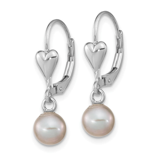 Rhodium-plated Sterling Silver 6-7mm Grey Round FWC Pearl Leverback Earrings