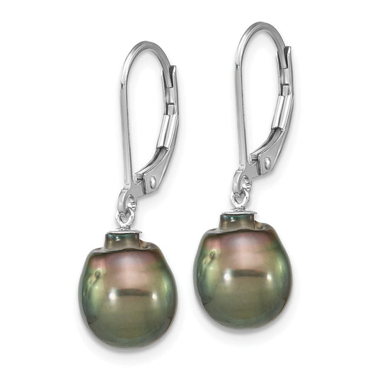 Rhodium-plated Sterling Silver 9-10mm Tahitian Saltwater Pearl Earrings