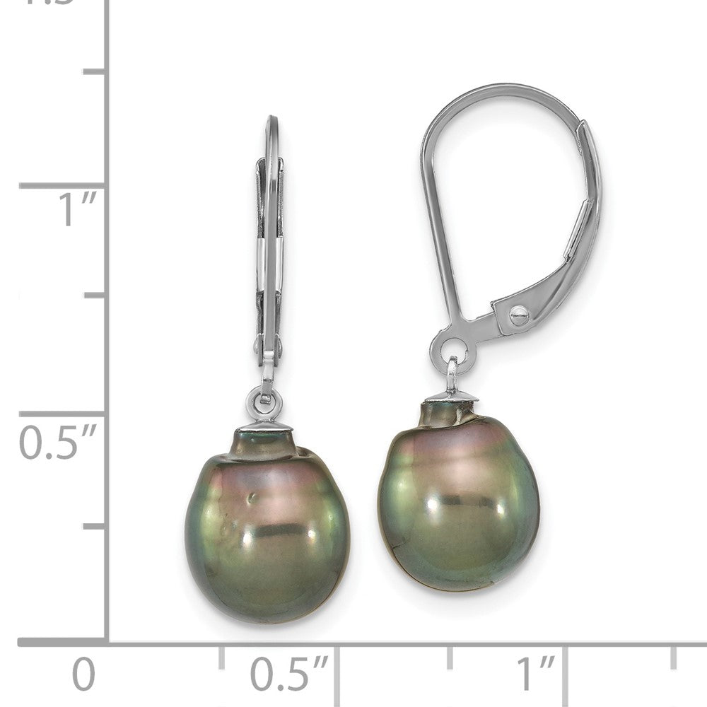 Rhodium-plated Sterling Silver 9-10mm Tahitian Saltwater Pearl Earrings