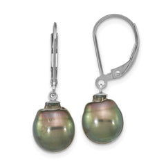 Rhodium-plated Sterling Silver 9-10mm Tahitian Saltwater Pearl Earrings