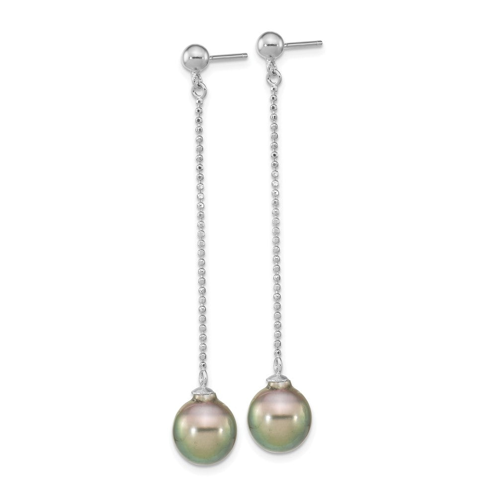 Rhodium-plated Sterling Silver 9-10mm Tahitian Saltwater Pearl Earrings