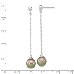 Rhodium-plated Sterling Silver 9-10mm Tahitian Saltwater Pearl Earrings