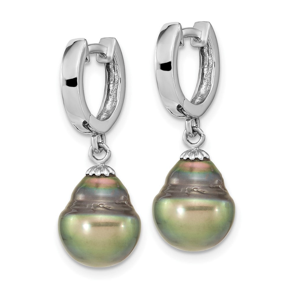 Rhodium-plated Sterling Silver 9-10mm Tahitian Saltwater Pearl Earrings