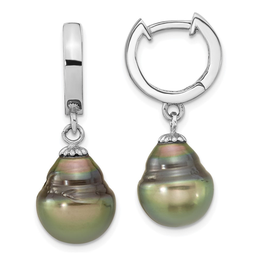 Rhodium-plated Sterling Silver 9-10mm Tahitian Saltwater Pearl Earrings