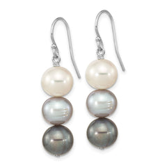 Rhodium-plated Sterling Silver 8-9mm Black White Grey FWC Pearl Earrings