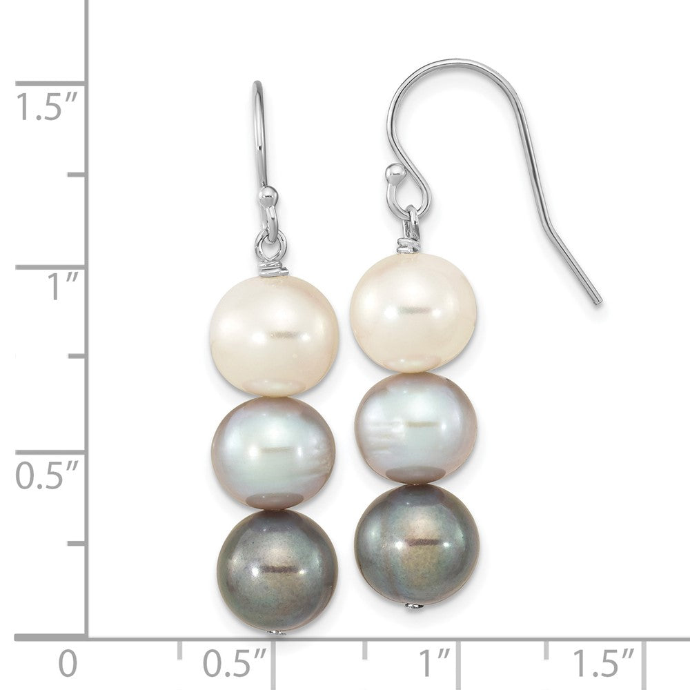 Rhodium-plated Sterling Silver 8-9mm Black White Grey FWC Pearl Earrings