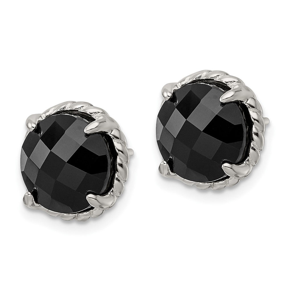 Sterling Silver Polished Onyx Post Earrings