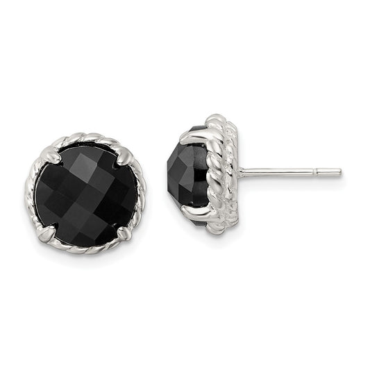 Sterling Silver Polished Onyx Post Earrings