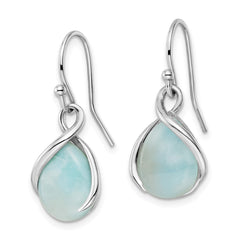 Rhodium-plated Sterling Silver Pear Shape Larimar Twist Dangle Earrings