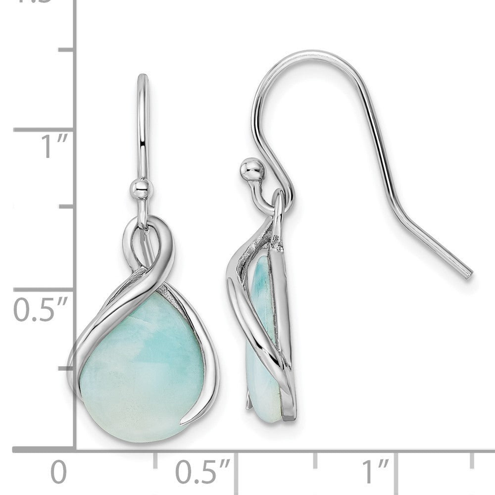 Rhodium-plated Sterling Silver Pear Shape Larimar Twist Dangle Earrings