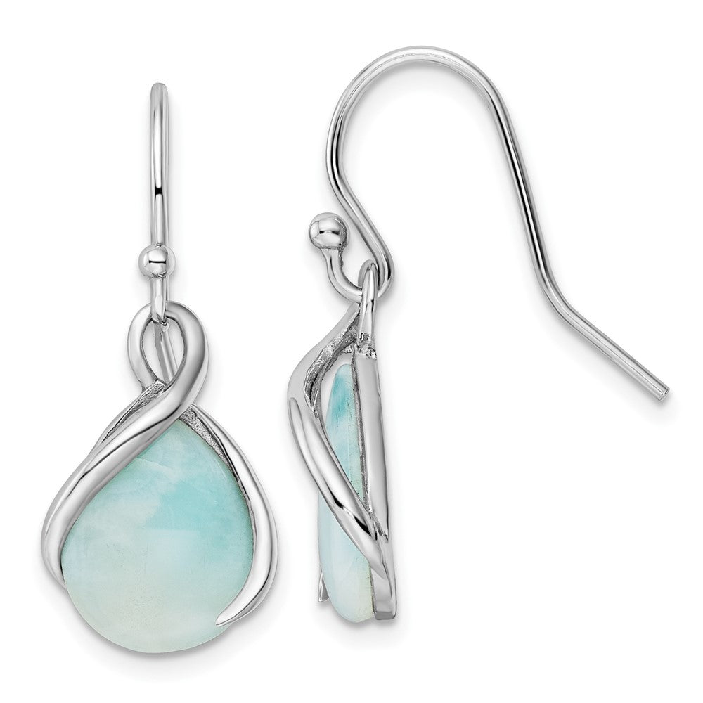 Rhodium-plated Sterling Silver Pear Shape Larimar Twist Dangle Earrings