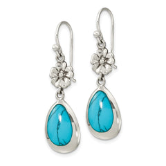 Sterling Silver Polish Floral Reconstituted Turquoise Teardrop Earrings