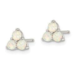 Sterling Silver Polished Triple White Created Opal Cluster Post Earrings