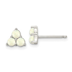 Sterling Silver Polished Triple White Created Opal Cluster Post Earrings