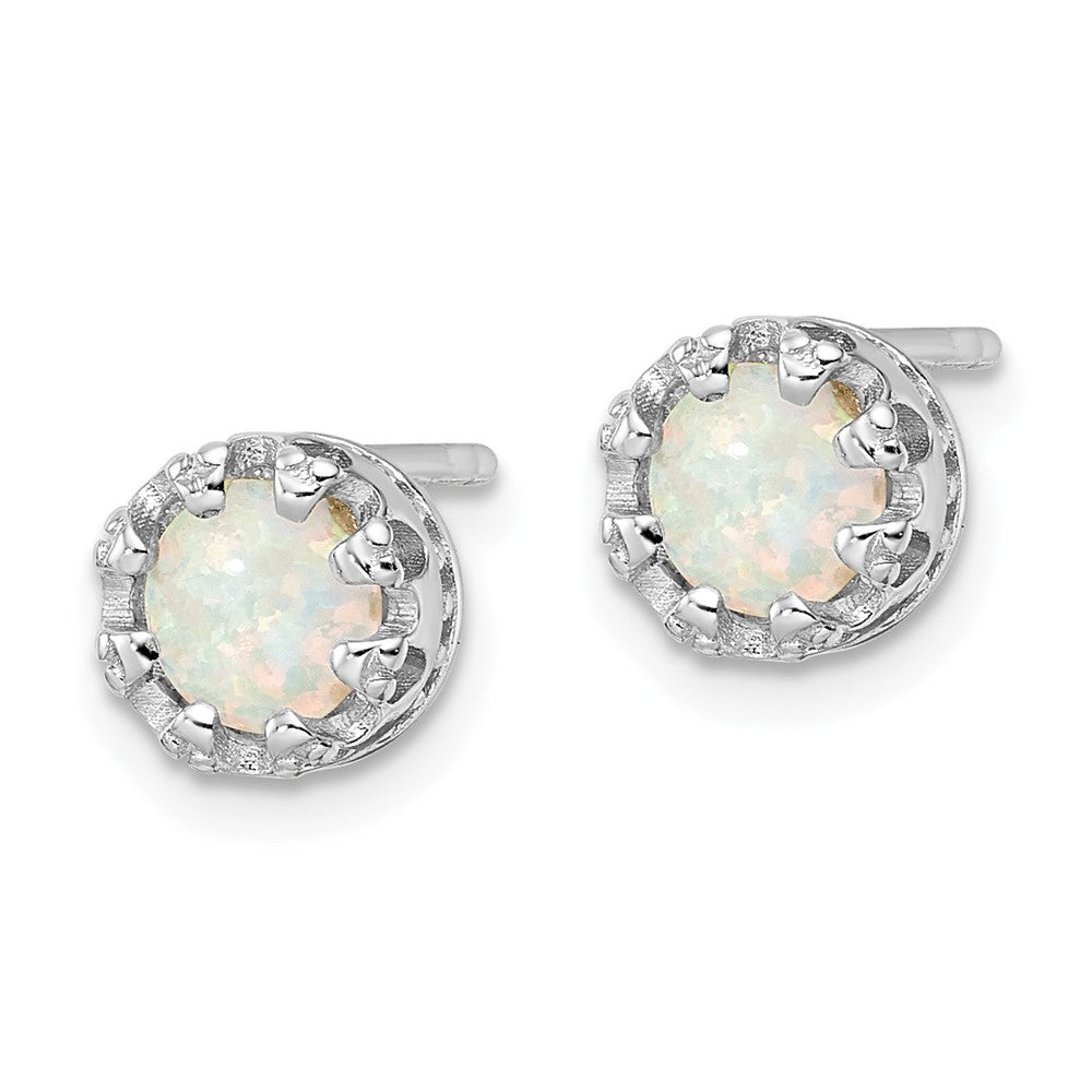 Rhodium-plated Sterling Silver Polished White Created Opal Post Earrings