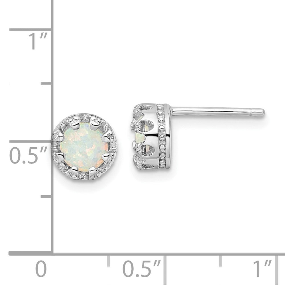 Rhodium-plated Sterling Silver Polished White Created Opal Post Earrings